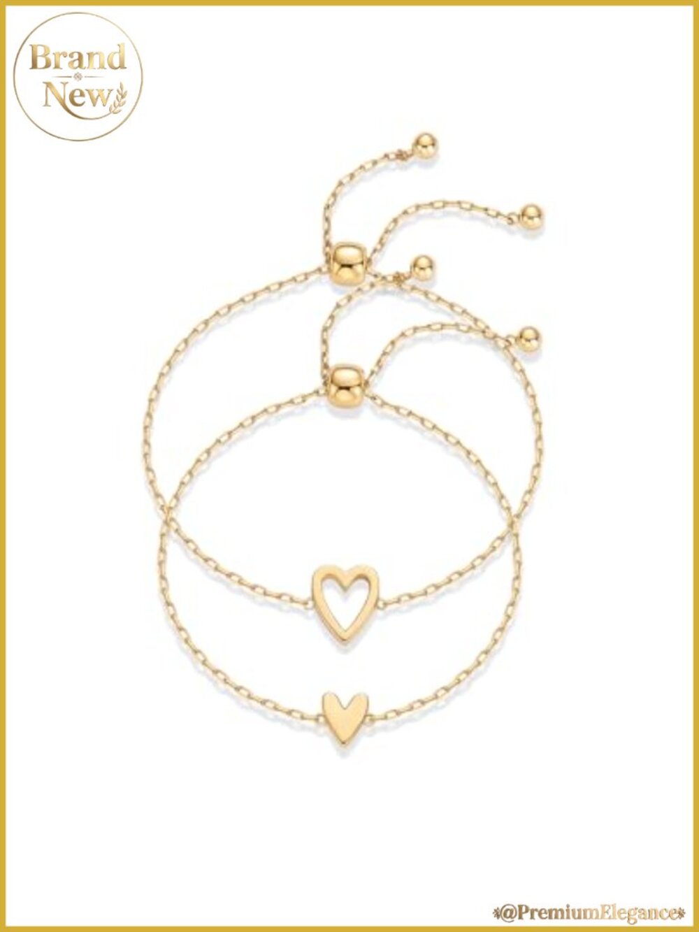 Friendship Bracelet Set 14K Gold Plated Heart Charm Adjustable Slider
